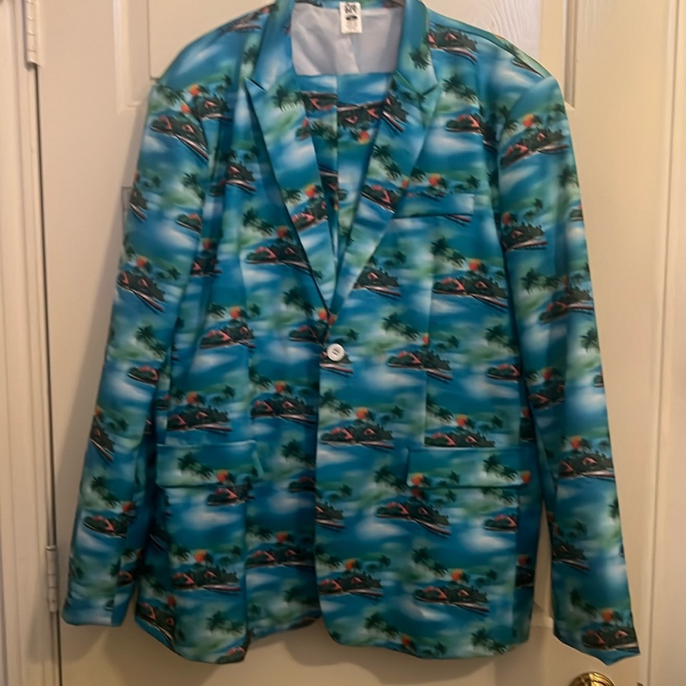 Mens XL HAWAIIAN PRINT SUIT with TIE